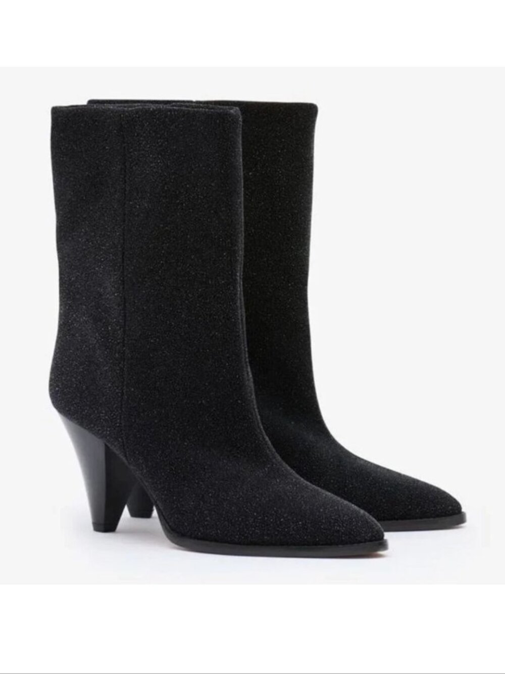 ISABEL MARANT Rouxa Boots Size 39 8.5 9 Black Glitter Pointy Toe Wide Shaft NEW